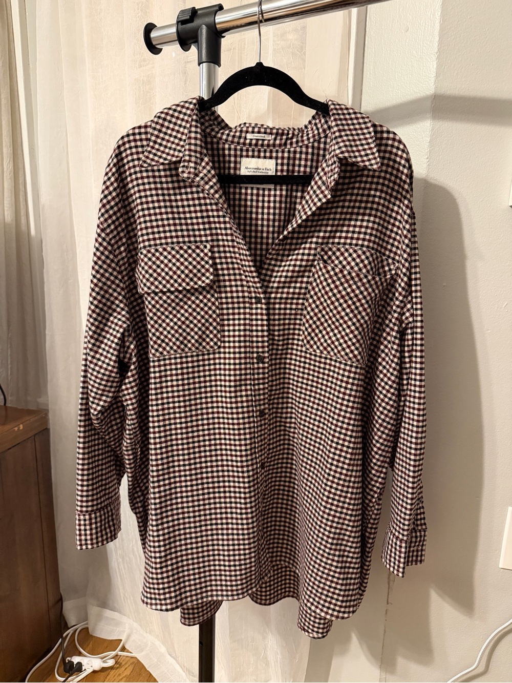 Abercrombie & Fitch Brown and Cream Gingham Button-Up Shirt